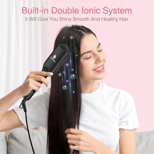 Black ionic ceramic hair straightening brush — photo 4