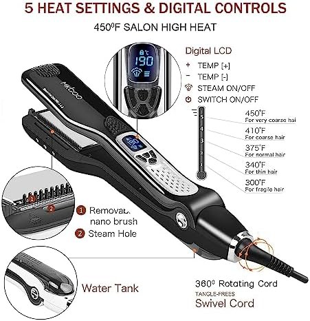 Black steam professional hair straightener — photo 5