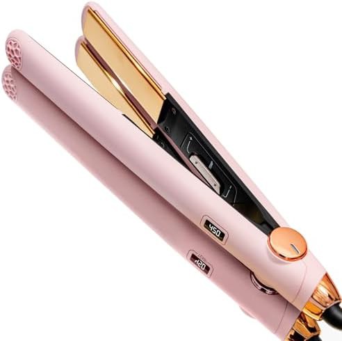 Light pink titanium straightening and curling iron