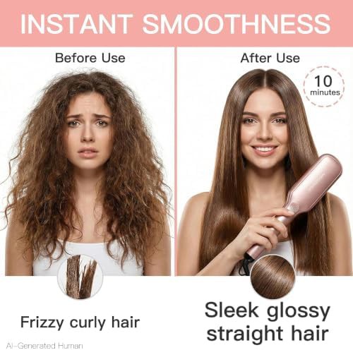 Pink gold ionic ceramic hair straightener brush — photo 3