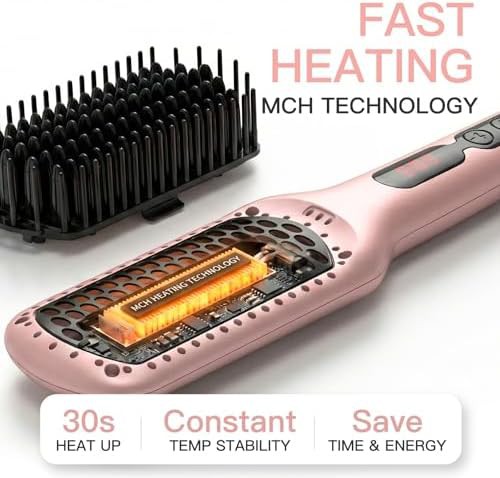 Pink gold ionic ceramic hair straightener brush — photo 4