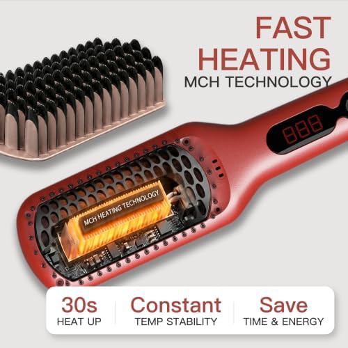 Red dual voltage ceramic ionic hair brush — photo 3