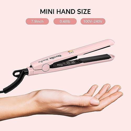 Pink mini ceramic travel flat iron — photo 3