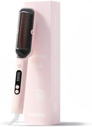 Pink ionic heated hair brush straightener