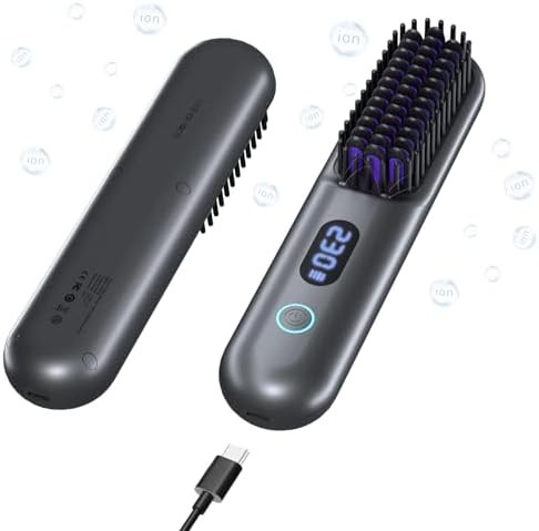 Grey cordless portable straightening brush