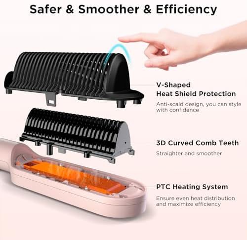 Pink ceramic hair straightening brush — photo 3