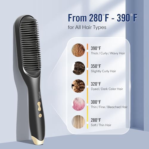 Black ionic hair straightening brush with five settings — photo 5