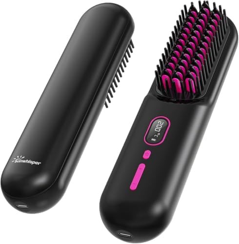 Black cordless straightening brush with LCD