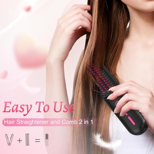 Black cordless straightening brush with LCD — photo 5