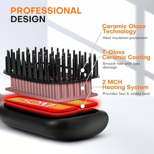 Black ceramic ionic hair straightener brush — photo 5