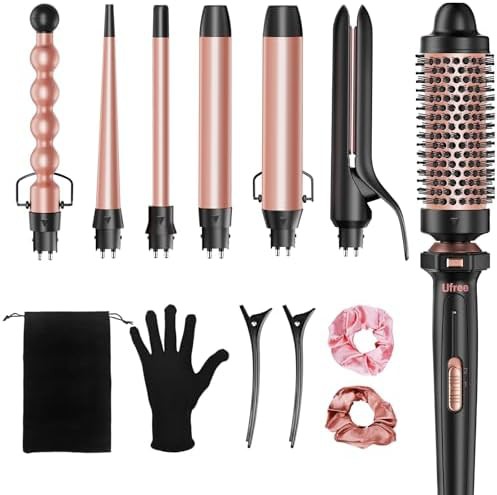 Ceramic curling iron and thermal brush set