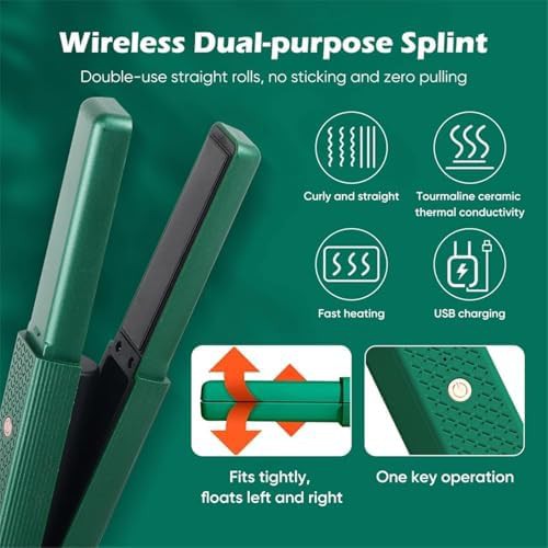 Green cordless ceramic flat iron and curler — photo 5