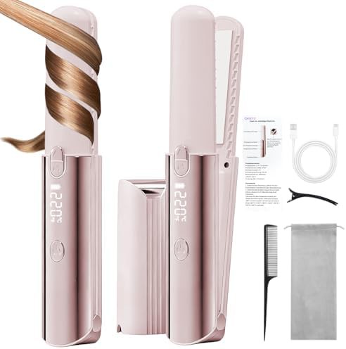 Pink cordless portable travel flat iron