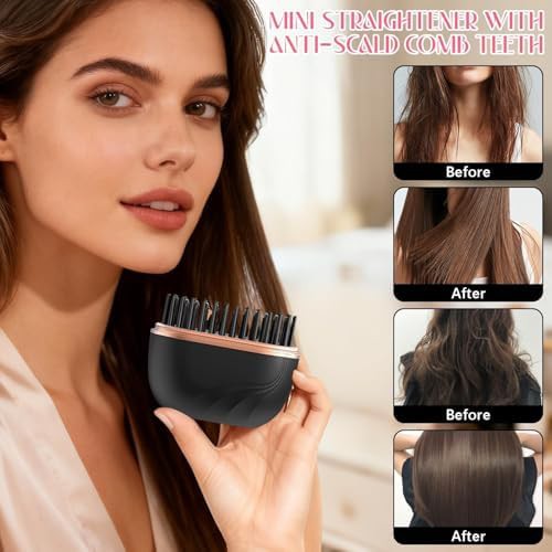 Black mini wireless straightening brush — photo 4