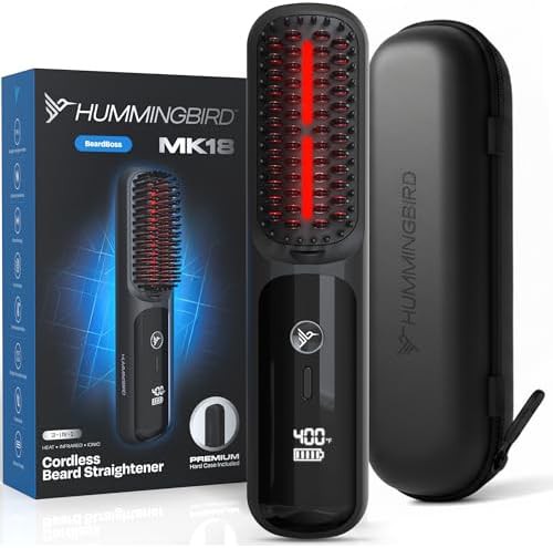 Cordless beard straightening brush with case