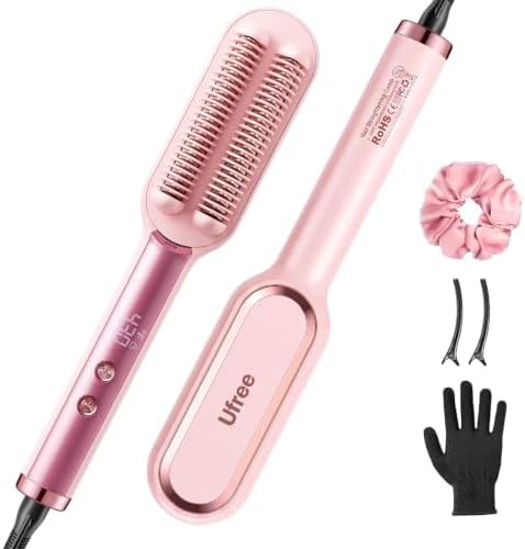 Pink ionic hair straightening brush