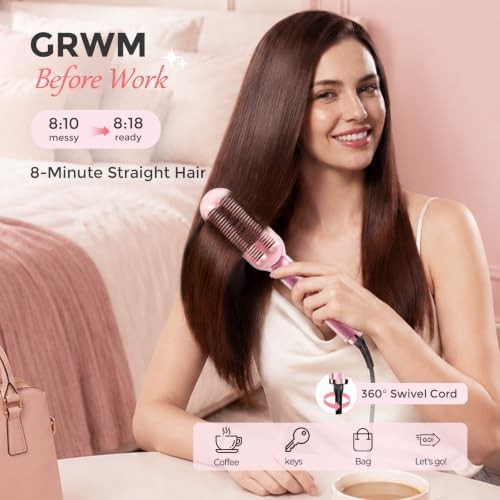 Pink ionic hair straightening brush — photo 3