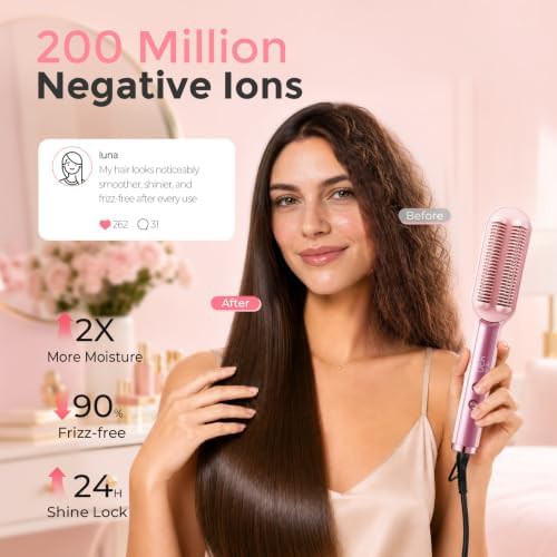 Pink ionic hair straightening brush — photo 4