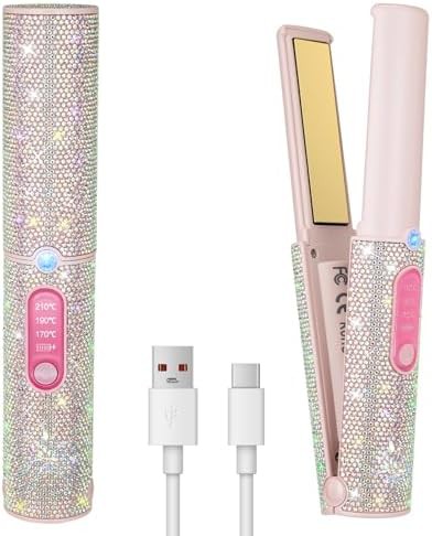 Pink rhinestone mini titanium flat iron