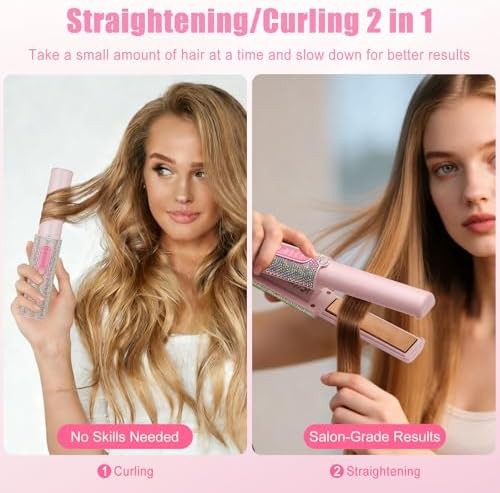 Pink rhinestone mini titanium flat iron — photo 5