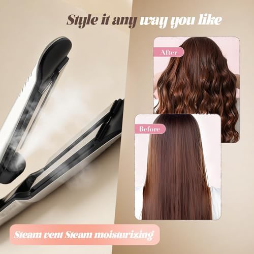 White ceramic steam hair straightener — photo 5