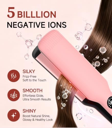 Pink wide plate ionic hair straightener — photo 5