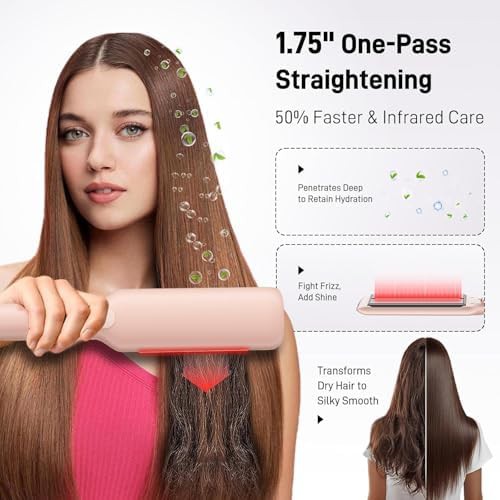 Pink wide ceramic hair straightener — photo 3