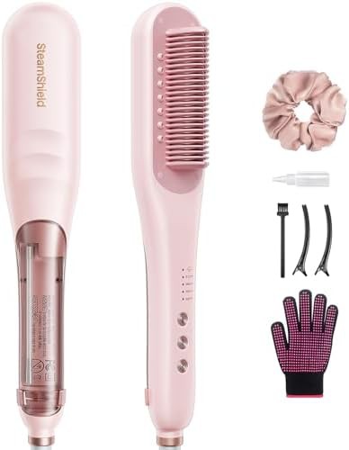 Pink steam straightening brush pro