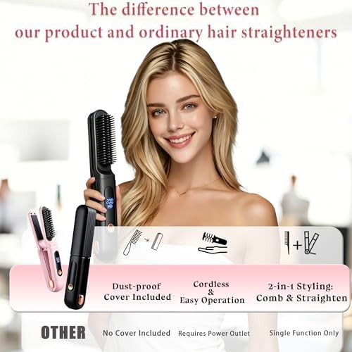 Cordless travel hair straightening brush — photo 3