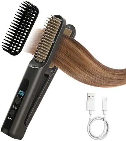 Grey cordless straightening brush with removable head