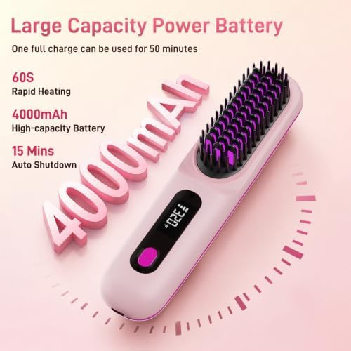 Pink cordless hair straightening brush — photo 4
