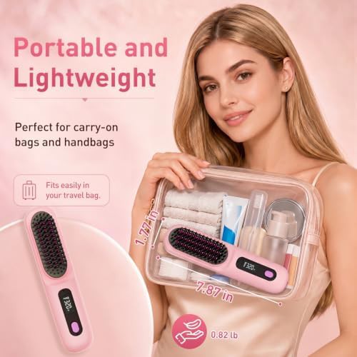 Pink cordless hair straightening brush — photo 5