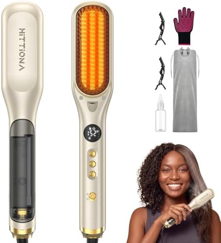 Steam hair straightening brush tool
