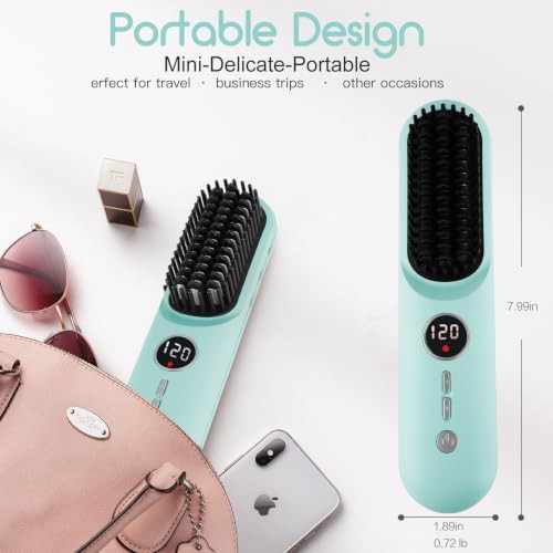 Sea blue cordless ceramic straightening brush — photo 5