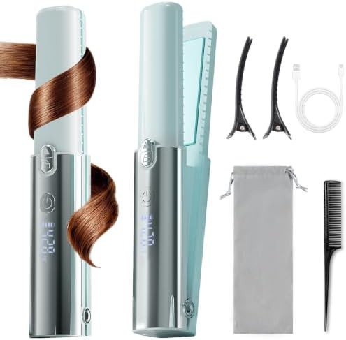 Cordless flat iron and curler in black