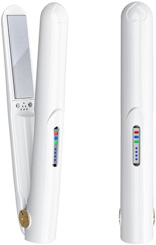 White mini cordless flat iron with pouch
