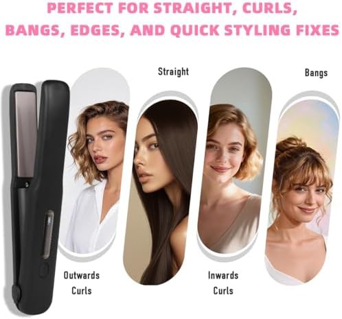 Black cordless rechargeable travel flat iron — photo 3
