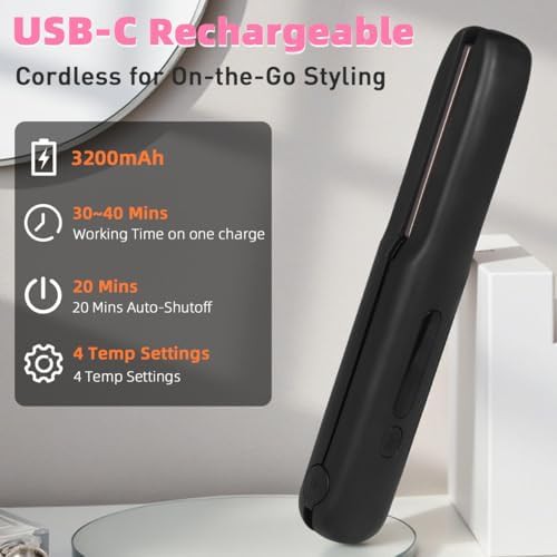 Black cordless rechargeable travel flat iron — photo 5