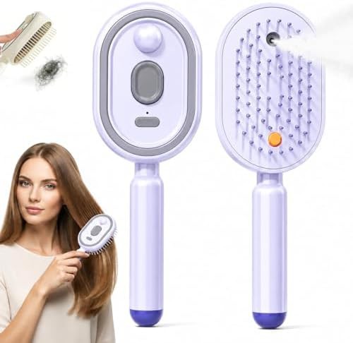 Purple cordless steam hair straightening brush