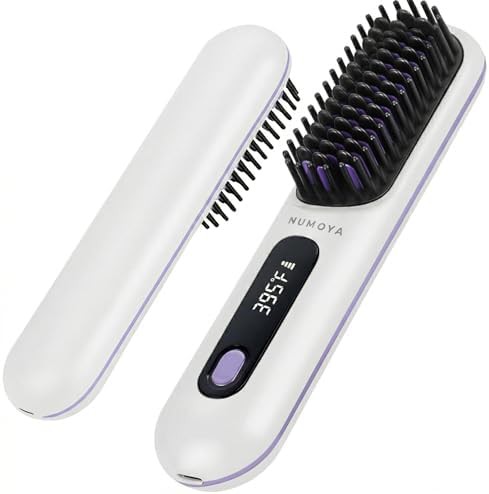White cordless portable straightening brush