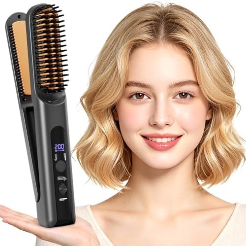 Cordless travel heated straightening brush