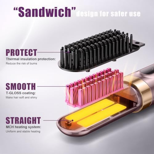 Cordless ceramic hair straightening brush — photo 3