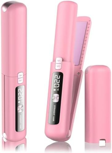 Pink cordless mini flat iron and curler