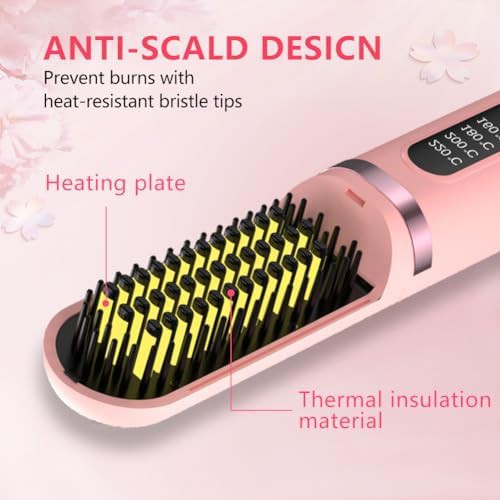 Pink cordless portable straightening brush — photo 5